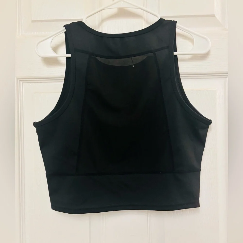Kimberly C Black Sleeveless Mesh Back Crop Top Tank Top